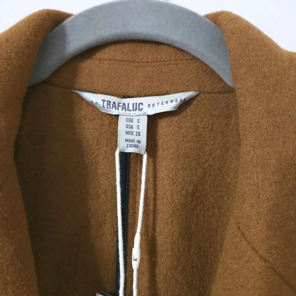 ZARA Trafaluc Sleevesless Wool Blend Double Breasted Long Coat, Tobacco Brown, S - Picture 9 of 13